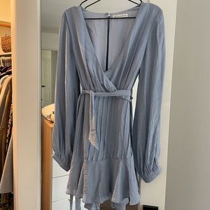 Long Sleeve Blue Wrap Dress